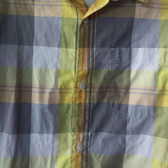 Old navy boy's yellow&gray plaid button up shirt - Picture 5 of 8